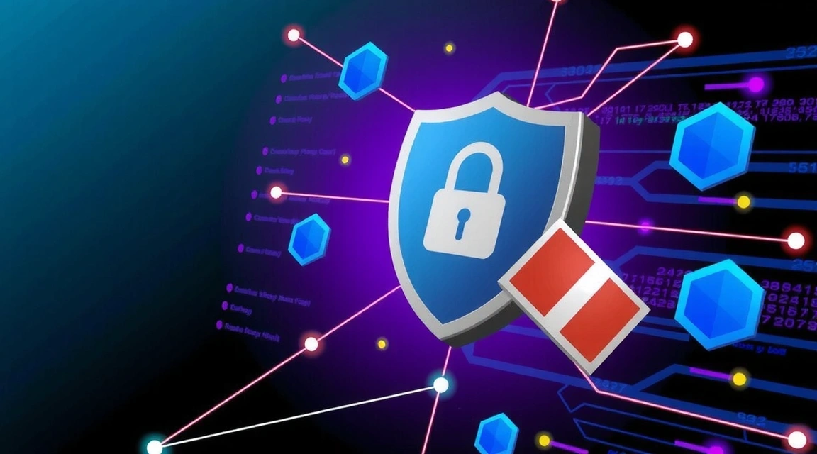 Ilustración de seguridad de datos con un escudo y candado digital