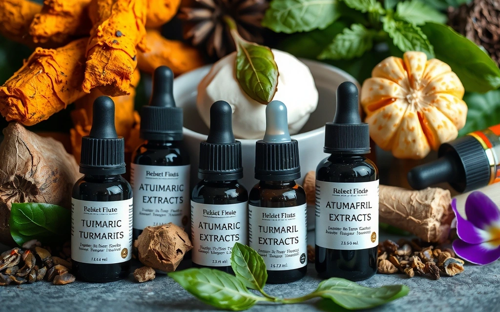 Variedad de extractos de plantas y hierbas medicinales