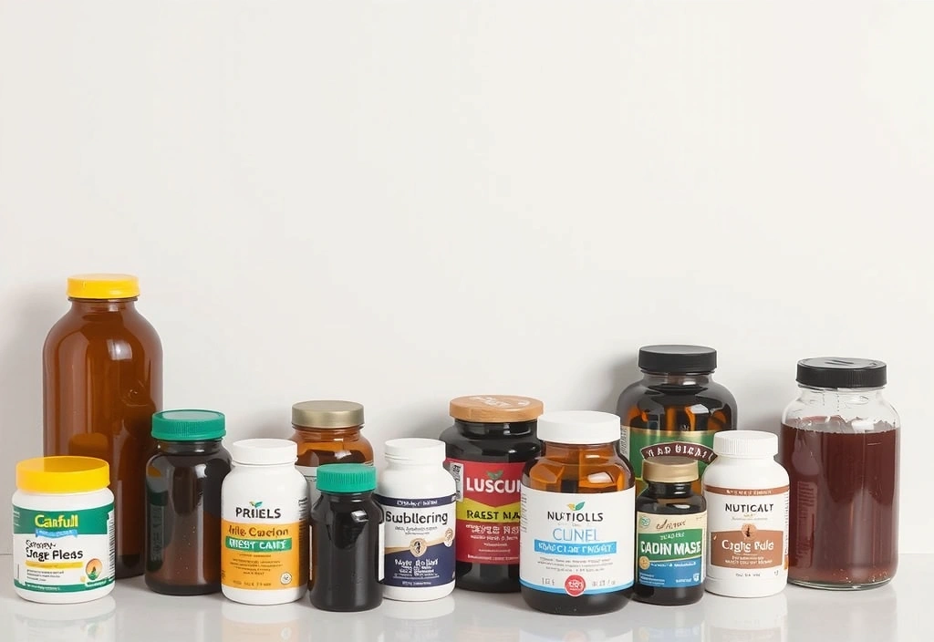 Variedad de suplementos alimenticios en recipientes